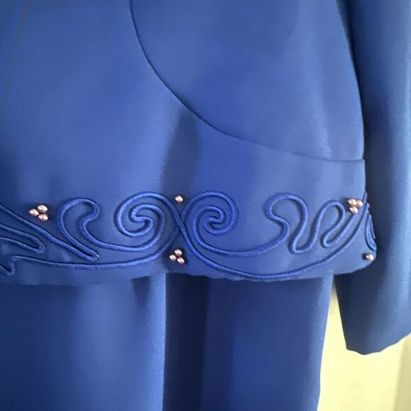 Watters & Watters Sz 20 MOB MOG Long Gown & Blazer Cobalt Blue Sheath Embroidery - Picture 5 of 16